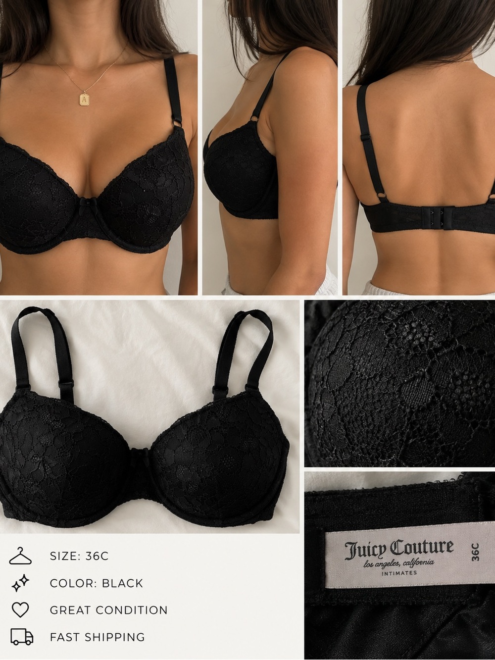 Juicy Couture Black Lace Push-Up Bra